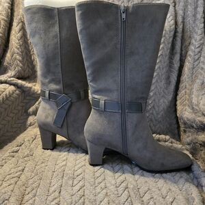 Easy Street Gray Heeled Boots with Side Zipper